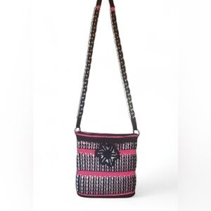 Recycled Soda Pop Can Tab Shoulder Purse Black Pink Crochet Zipper Boho Retro